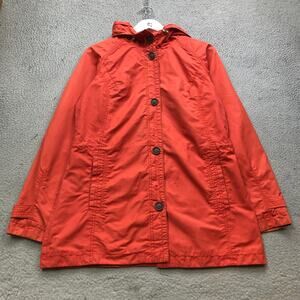 Eddie Bauer Trench Rain Coat Jacket Hoodie Womens Medium M Button Pockets Orange